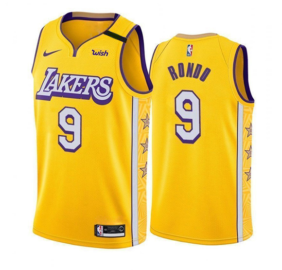 Men's Yellow Los Angeles Lakers #9 Rajon Rondo Stitched Jersey
